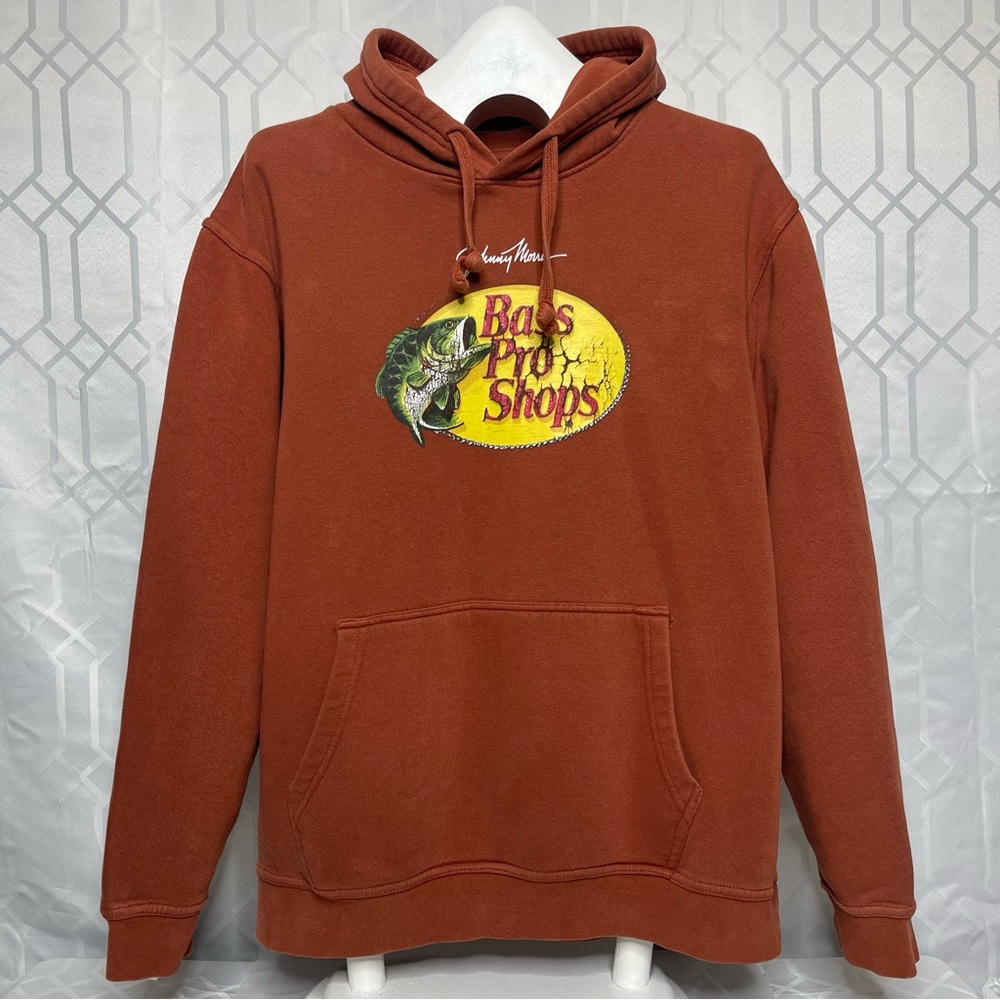 Bass Pro Shops Johnny Morris Rust Brown Graphic Hoodie Men’s Size Large
